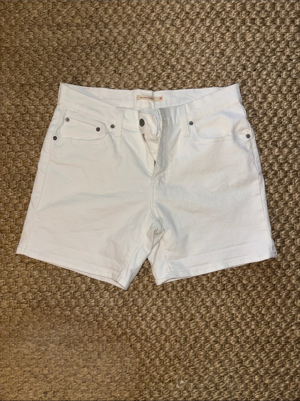 Mid Length White Denim Shorts Size 32